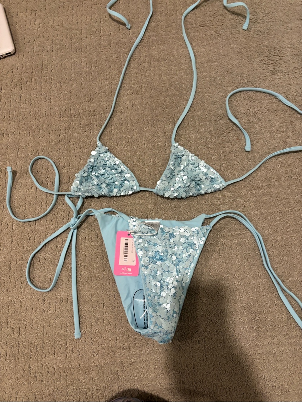 Edikted Light Blue Sequin Triangle Bikini
